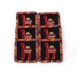 Alternative view of Handmade embroidered square 4 pcs "Camel" coasters set, black and "Saya" fabric