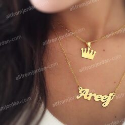 Double necklace with crown and custom made pendant of your name.