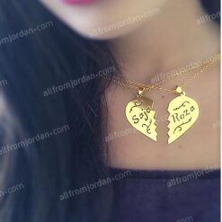 Necklace with split heart and two custom made names