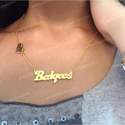 Alternative view of Gold or silver plated necklace with custom made name in Arabic or English.